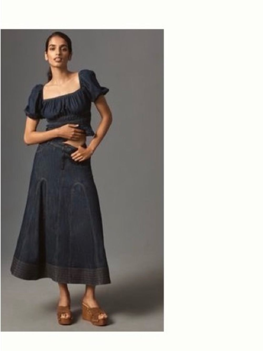 Pilcro Dark Indigo Denim A-Line Midi Skirt
